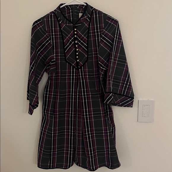 Tuckernuck Aubergine Tartan Indre Dress 3/4 Sleeve Mini Plaid xs - Picture 5 of 14